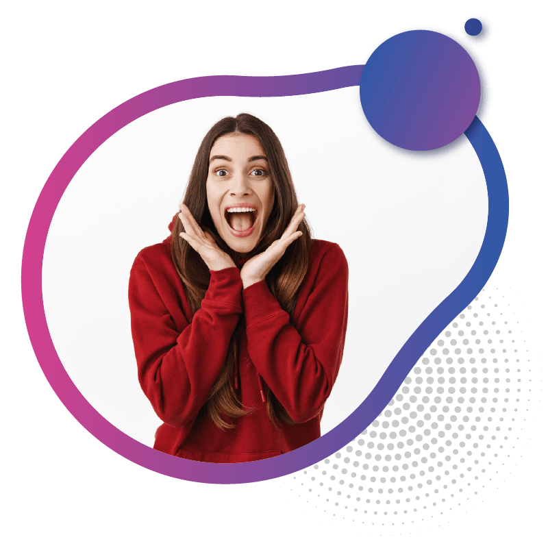 A woman with long hair wearing a red hoodie poses with her hands near her face against a white background, representing the modern and stylish appeal of eSIM solutions in Australia.